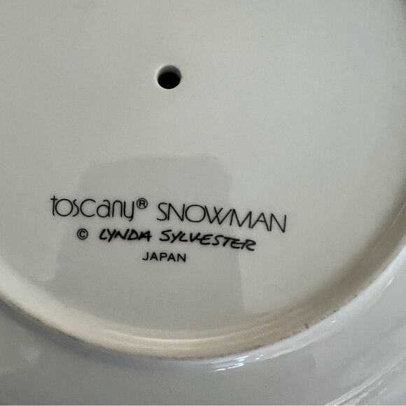 Rear Vintage Toscany Snowman 2 Tiered Glass Set by Lynda Sylvester - Picture 7 of 9